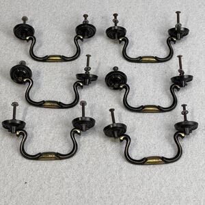 Brass Swan Neck Drawer Pulls Handles Brushed Antique Bronze Set of 6